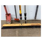 Contractor Tool Lot: 8-Piece Assortment of Shovels, Levels, Rakes, Brooms, and Scrapers