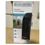 BLACK+DECKER Oscillating Ceramic Tower Heater, 1500W Space Heater and Fan Combo with Adjustable Thermostat, 3 Settings, For Home and Office, BHTC571 Black