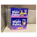 LOT OF 2 Rascals Night Pants Absorbent Girls Nighttime Bedwetting Underwear (Sizes Small/Medium 38-70lbs 44 Count, Large 64-99lbs 34 Count)