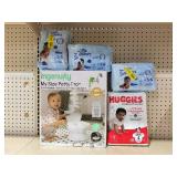 LOT OF Toddler Huggies Diapers Size 4, Little Swimmers Size 5-6, Ingenuity My Size Potty Pro
