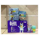 LOT OF Luvs, Pampers, Little Swimmer Diapers Sizes (5, 5-6) With A Toy & Sippy Cup