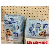 LOT OF Huggies Little Swimmers Size 3, Huggies Complete Protection Size 4 & Slipcover For Play Yard