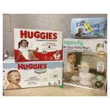 LOT OF Huggies Diapers Sizes 5 & 6, Huggies Little Swimmers Size 5-6, And Ingenuity My Size Potty Pro 2in1 System