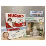 LOT OF Huggies Diapers Sizes 5 & 6, Huggies Little Swimmers Size 5-6, And Ingenuity My Size Potty Pro 2in1 System