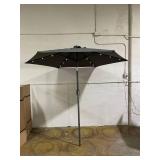 Costway 7.5 ft. Solar LED Lighted Patio Umbrella in Gray with Tilt, Crank Lift and Fade-Resistant Canopy