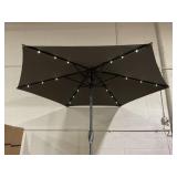 Costway 7.5 ft. Solar LED Lighted Patio Umbrella in Gray with Tilt, Crank Lift and Fade-Resistant Canopy