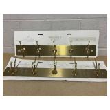 LOT OF 2 Threshold 5 Hooks Rail Gold - Wall Mounted Decorative Hook Racks, Light Gold, Zinc Alloy, 40lb Capacity