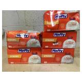 LOT OF 5 Hefty Trash Bags (13 Gal, 60 Count Per Pack)