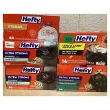 LOT OF 5 Hefty Trash Bags (13 Gal/ 50 & 60 Count, 30 Gal/34 Count, 42 Gal/ 14 Count)