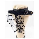 Rolton Chicago Vintage Hat - Beige Straw with Black Net Veil & Ribbon. Size 22