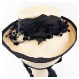 Rolton Chicago Vintage Hat - Beige Straw with Black Net Veil & Ribbon. Size 22
