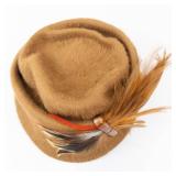 Massmann Hamburg Brown Felt Hat with Feather - Vintage Hamburg Label