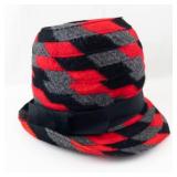 Clover Lane Hat - EU Union Made Red/Black Gray Fuzzy Pattern with Black Ribbon
