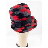 Clover Lane Hat - EU Union Made Red/Black Gray Fuzzy Pattern with Black Ribbon