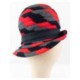 Clover Lane Hat - EU Union Made Red/Black Gray Fuzzy Pattern with Black Ribbon