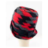 Clover Lane Hat - EU Union Made Red/Black Gray Fuzzy Pattern with Black Ribbon