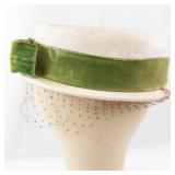 Harold Minneapolis Ivory Cloche Hat with Green Velvet Ribbon & Veil