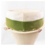 Harold Minneapolis Ivory Cloche Hat with Green Velvet Ribbon & Veil
