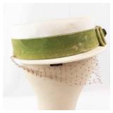 Harold Minneapolis Ivory Cloche Hat with Green Velvet Ribbon & Veil