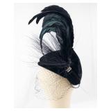 Original Roberta Bernays Black Velvet Pillbox Hat with Feather Plume and Birdcage Veil