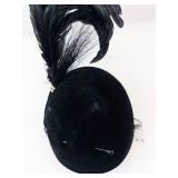 Original Roberta Bernays Black Velvet Pillbox Hat with Feather Plume and Birdcage Veil