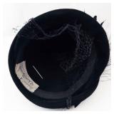 Original Roberta Bernays Black Velvet Pillbox Hat with Feather Plume and Birdcage Veil