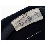 Original Roberta Bernays Black Velvet Pillbox Hat with Feather Plume and Birdcage Veil