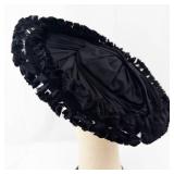 Luetta Model - Black Satin Hat with Frilled Edge - Size 22