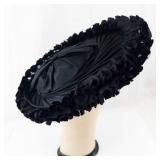 Luetta Model - Black Satin Hat with Frilled Edge - Size 22