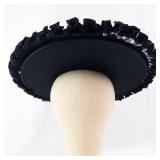 Luetta Model - Black Satin Hat with Frilled Edge - Size 22