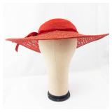 Maurice L Rothschild Hat - Red Straw Wide-Brim with White Floral Accent