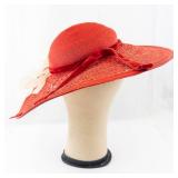 Maurice L Rothschild Hat - Red Straw Wide-Brim with White Floral Accent