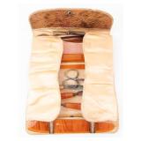 Manicure Set - Vintage Brown Leather Roll with Orange-Handled Tools