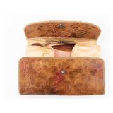 Manicure Set - Vintage Brown Leather Roll with Orange-Handled Tools