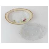 Nippon Hand Painted Porcelain Dishes - Floral Oval Dish & Scalloped Edge Plate (Lot of 2)