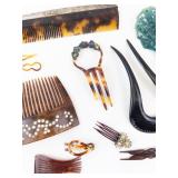 Vintage Tortoiseshell-Patterned Hair Combs & Accessories - Hair Forks, Clips & Pins