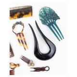Vintage Tortoiseshell-Patterned Hair Combs & Accessories - Hair Forks, Clips & Pins