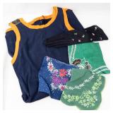 Navy Tank Top w/ Orange Trim - Set of 4 Floral Scarves & Black Embroidered Gloves
