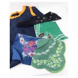 Navy Tank Top w/ Orange Trim - Set of 4 Floral Scarves & Black Embroidered Gloves