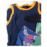 Navy Tank Top w/ Orange Trim - Set of 4 Floral Scarves & Black Embroidered Gloves