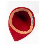 Vintage Evelyn Varon Model Red Felt Hat with Tall Crown - Size 22