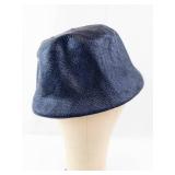 Cloche Hat - Navy Blue Textured with Velvet Bow