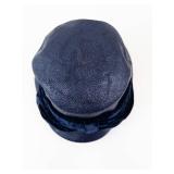 Cloche Hat - Navy Blue Textured with Velvet Bow