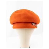 Union Made Orange Felt Cloche Hat with Satin Bow - Women