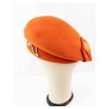 Union Made Orange Felt Cloche Hat with Satin Bow - Women