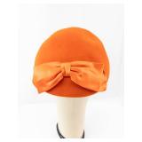 Union Made Orange Felt Cloche Hat with Satin Bow - Women