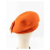 Union Made Orange Felt Cloche Hat with Satin Bow - Women