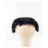 Black Lace Fascinator Headpiece with Net Veil and Floral Accent