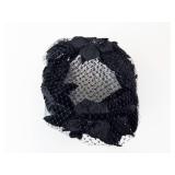 Black Lace Fascinator Headpiece with Net Veil and Floral Accent