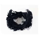 Black Lace Fascinator Headpiece with Net Veil and Floral Accent